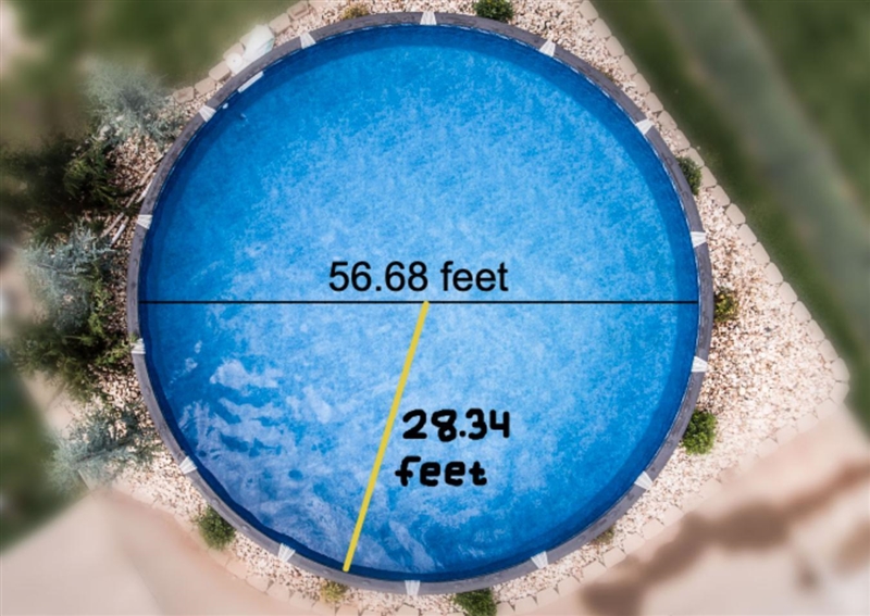 the distance across a circular swimming pool is 56.68 ft. what is the distance from-example-1