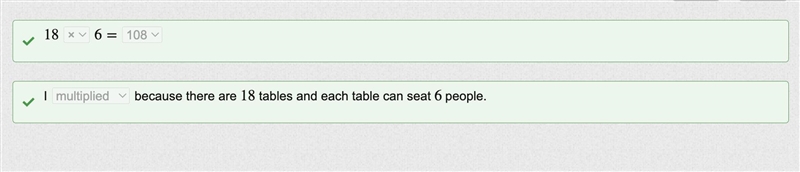 There are 18 18 tables at a party. Each table can seat 6 6 people. Complete the equation-example-1