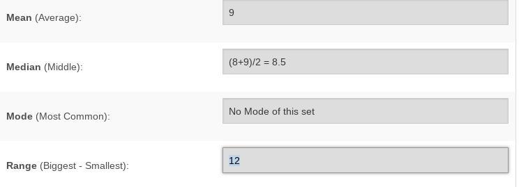 What is the mean, median, mode, and range of the numbers 8,15,3,6,13,9-example-1