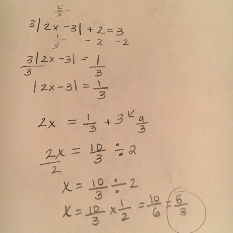 Can someone explain how to do this please? 3 I2x-3I+2=3-example-1