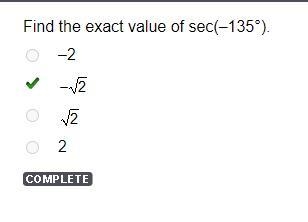 Find the exact value of sec(–135°).-example-1