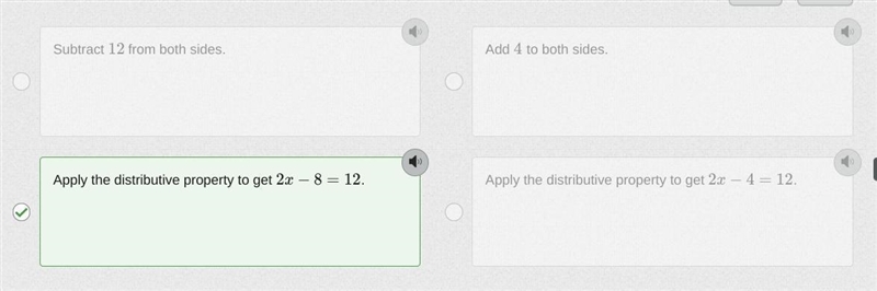 Which sentence explains the correct first step in the solution of this equation? 2(x-example-1