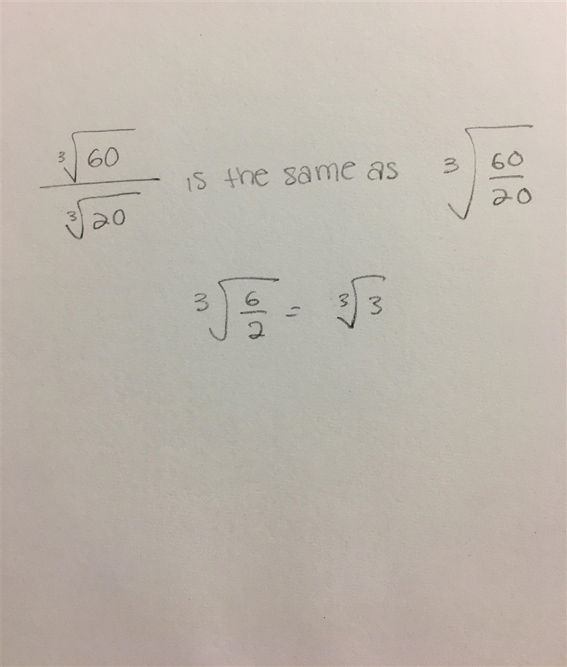 What is the following quotient? 3 sqrt 60 / 3 sqrt 20-example-1