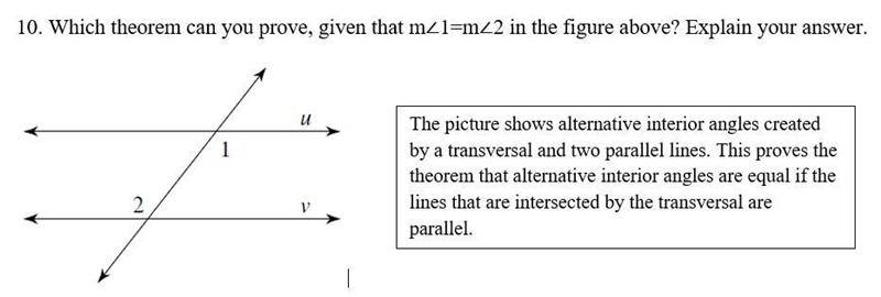 Which theorem can you prove, given that m<1=m<2 in the figure above? Explain-example-1