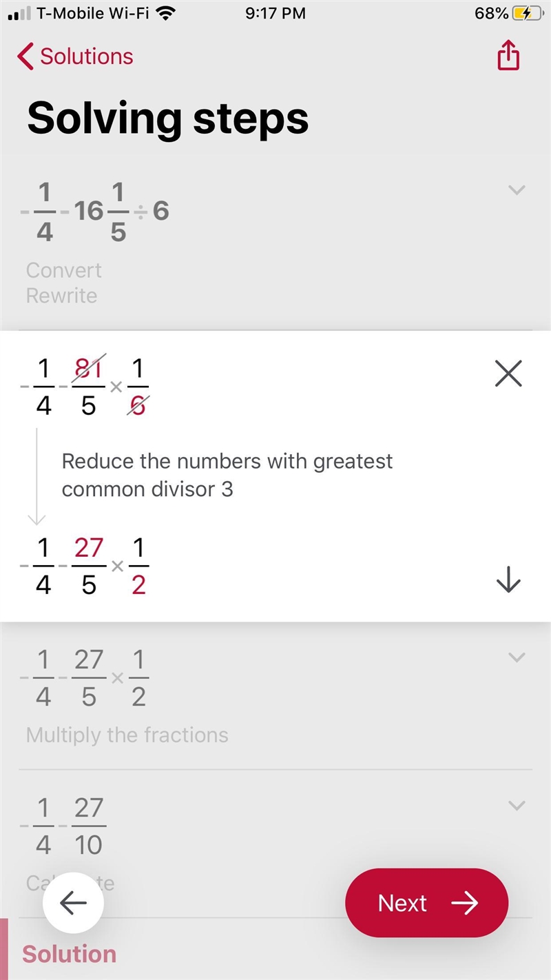 What is the answer to negative 1/4-16 1/5 divided by 6???-example-2