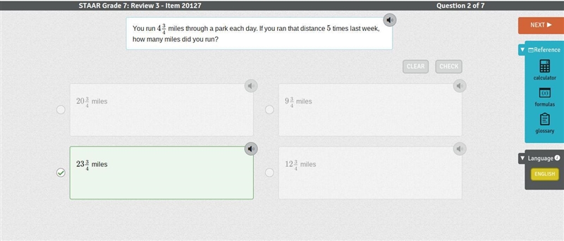 You run 4 3/4 miles through a park each day. If you ran that distance 5 times last-example-1