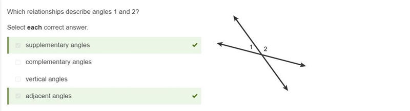 Which relationship describes angles 1 and 2? Select each correct answer. vertical-example-1