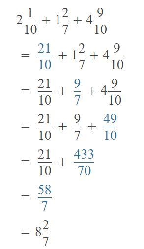 uses the properties and mental math to solve. Write your answer in simplest form. 2 1/10 + (1 2/7 + 4 9/10)-example-1