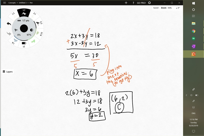 Use the elimination method to solve the system of equations. Please help me get this-example-1