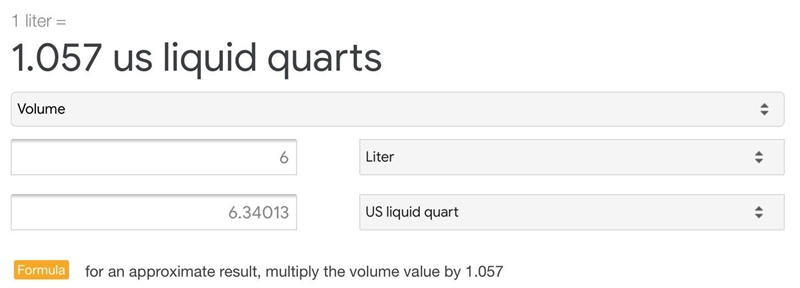 Convert 6 liters to quarts-example-1