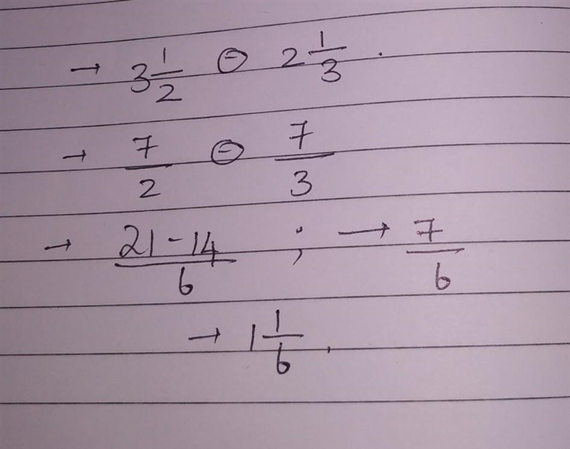 3 ½ – 2 ⅓ Give your answer as a improper fraction-example-1