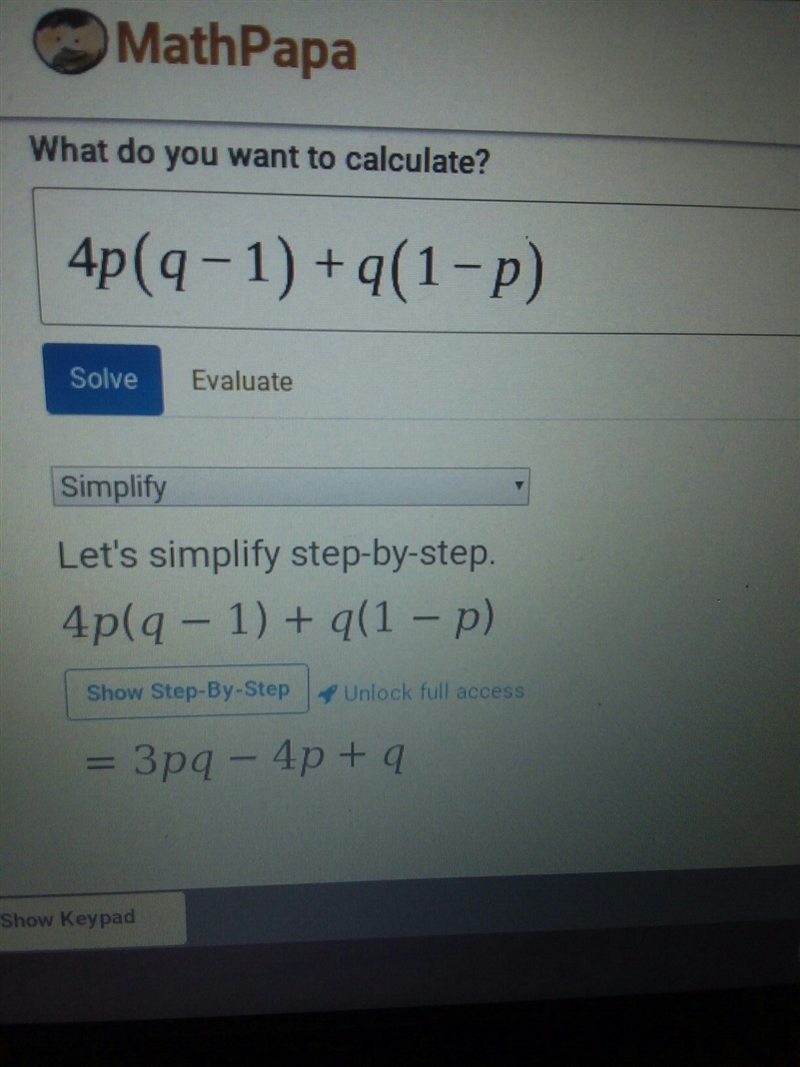 How to solve 4p(q-1)+q(1-p)-example-1