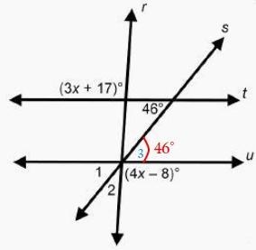 Parallel lines t and u are cut by two transversals, r and s, which intersect line-example-1