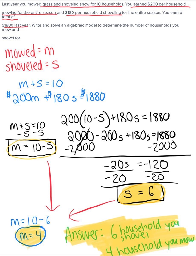 Last year you mowed grass and shoveled snow for 10 households. You earned $200 per-example-1