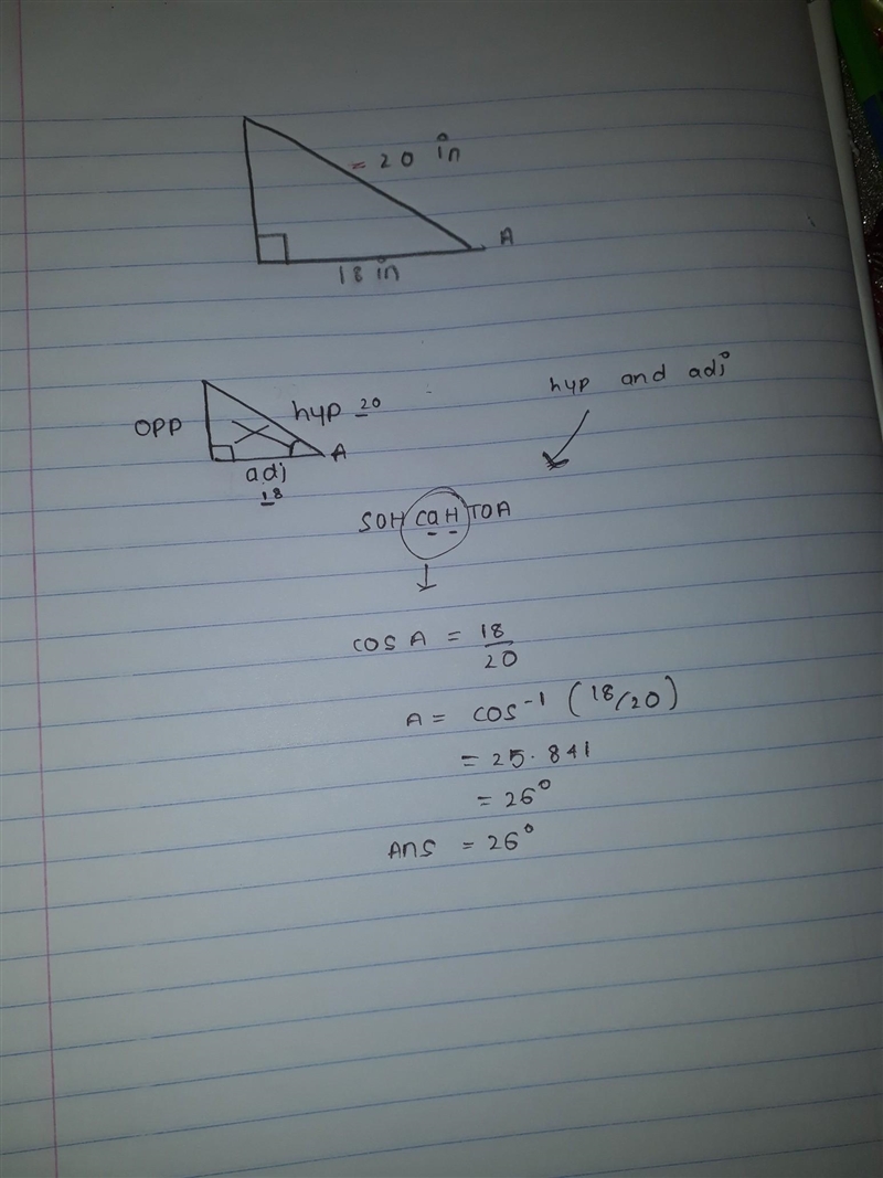 To the nearest degree, find the measure of angle A-example-1