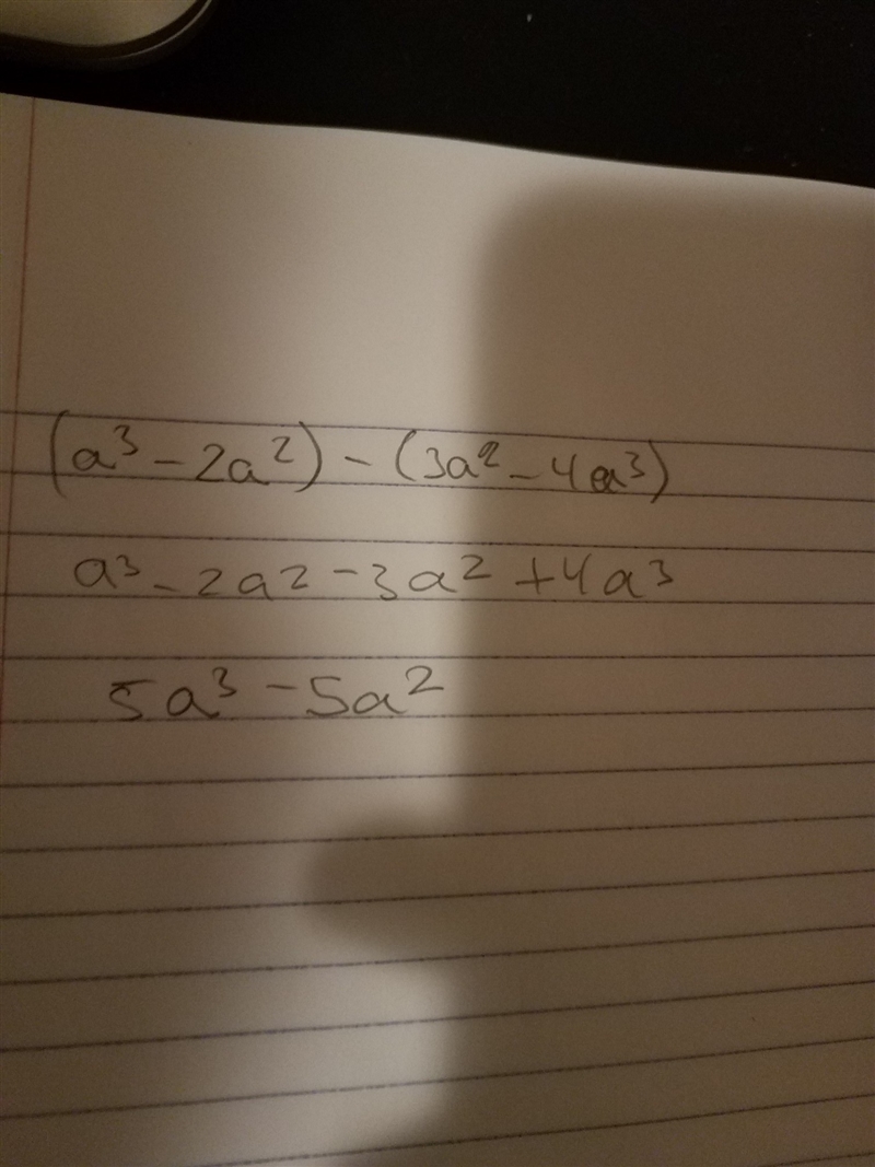 What is the answer to (a^3-2a^2)-(3a^2-4a^3)-example-1