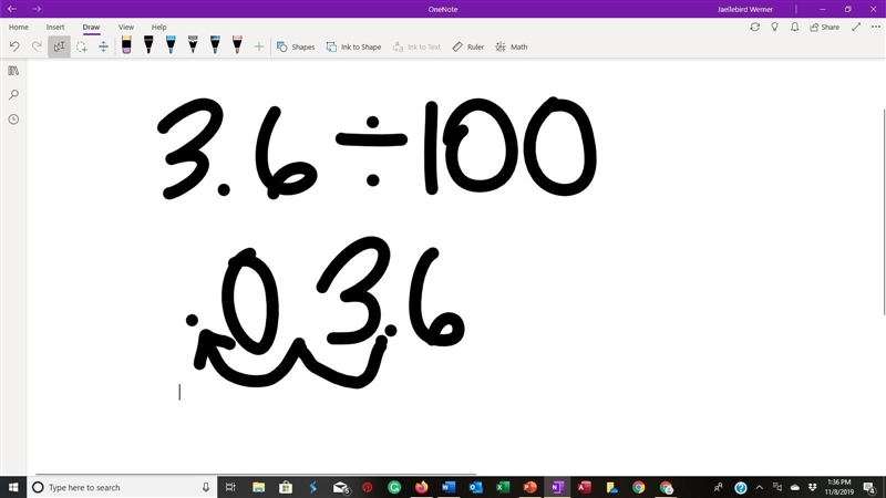 I dont understand how 3.6 divided by 100 is .036...how do I get that answer-example-1