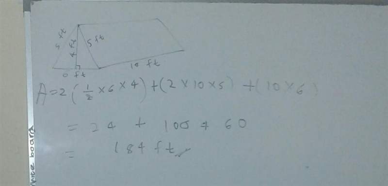 Find the surface area of the figure shown. 134 ft 2 166 ft2 184 ft2 208 ft2-example-1