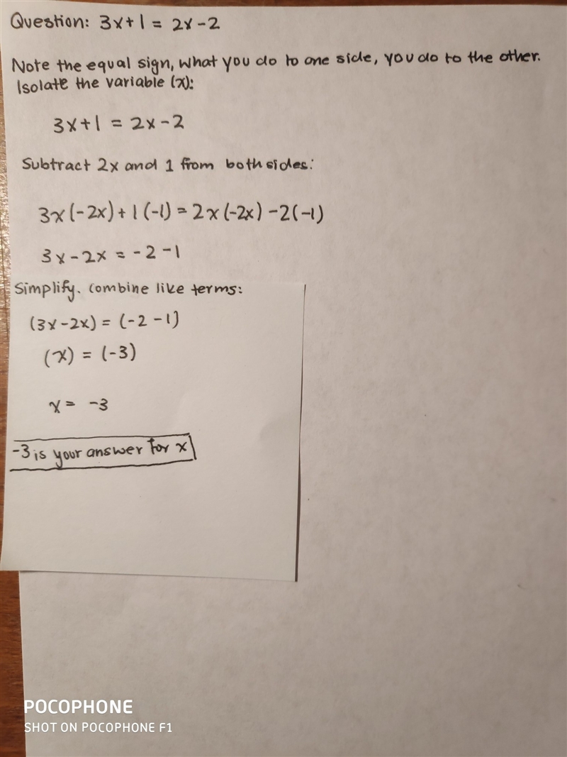 Find x 3x+1=2x-2 show all work pls-example-1