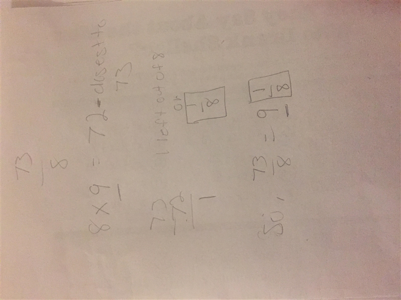 Rewrite the improper fractions as mixed numbers. 1. 19/5. 2. 38/6. 3. 73/8 please-example-4