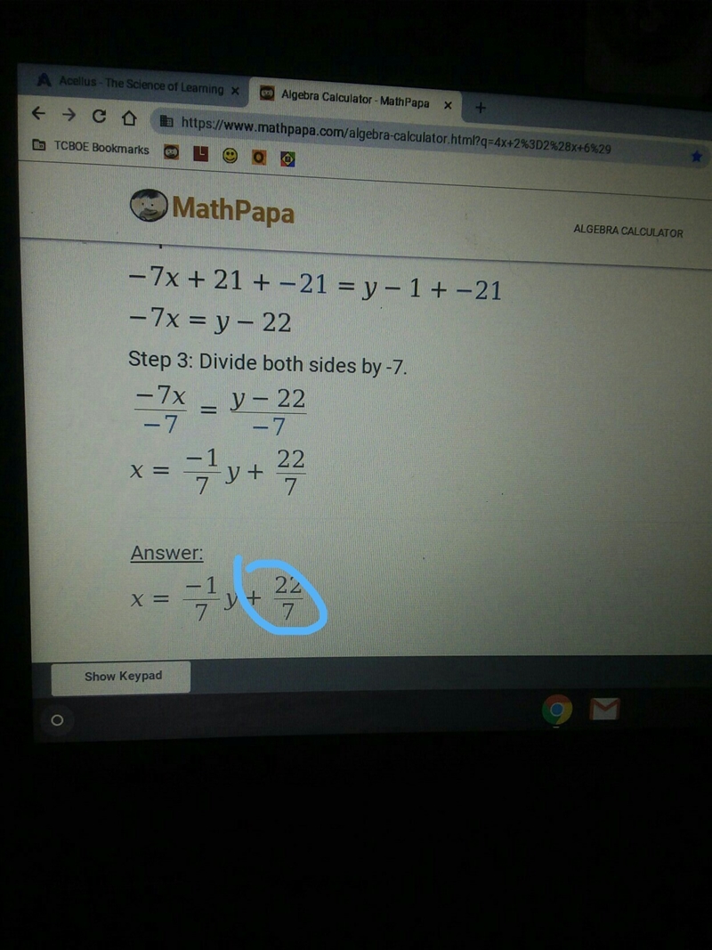 The equation y-1=-7(x-3) is written in point-slope form. What is the y-intercept of-example-1