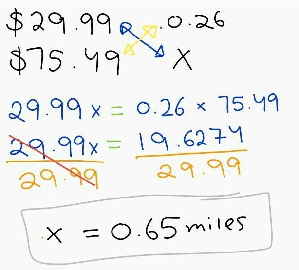 arlo rented a car. it cost $29.99 plus 0.26 per mile. is arlo paid 75.49 for the car-example-1