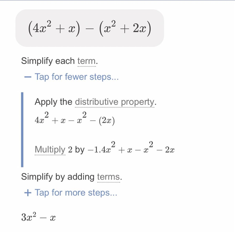 (4x²+x) - (x²+2x) I need help please​-example-1