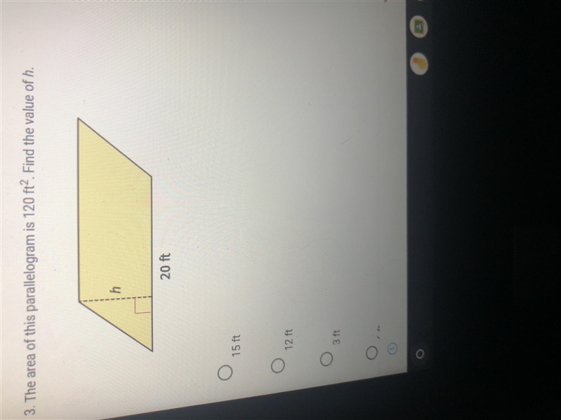 The area of this parallelogram is 120 ft. Find the value of h-example-1