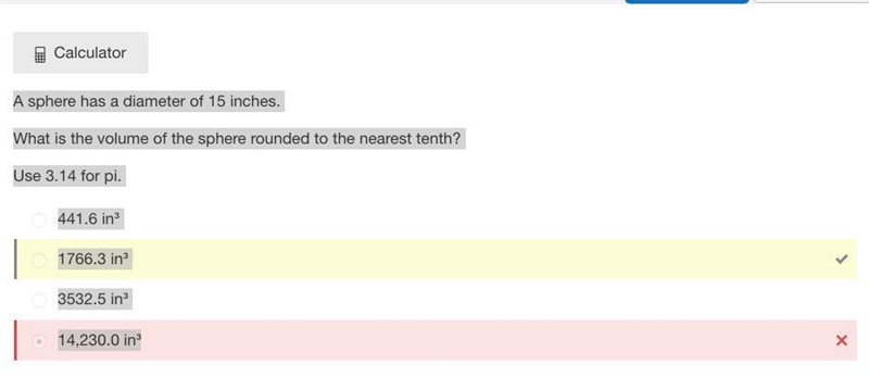 A sphere has a diameter of 15inches. what is the volume of the sphere rounded to the-example-1