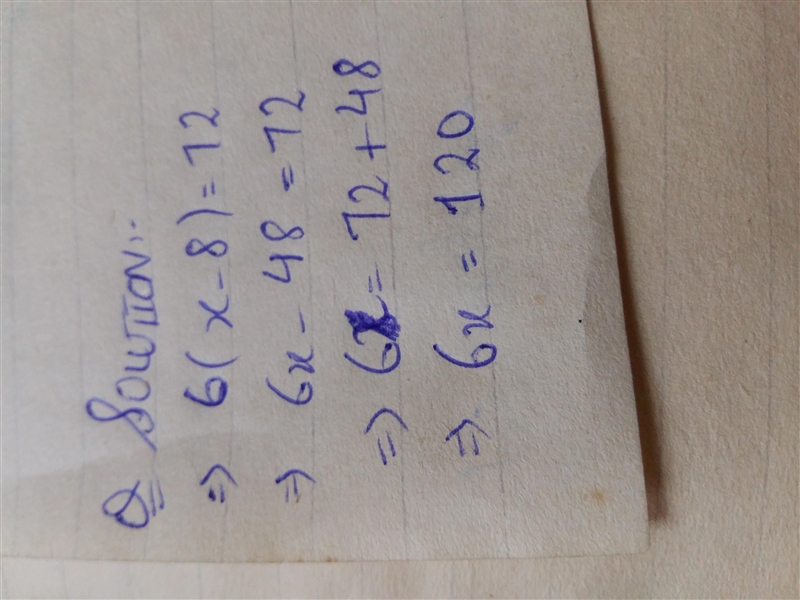 What is the value of x in the equation below? 6(x-8) = 72-example-1