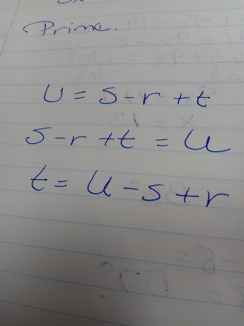 Solve for t in terms of r,s,and u U=S-r+t T=-example-1