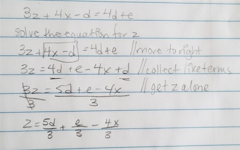 3z + 4x – d = 4d + e-example-1