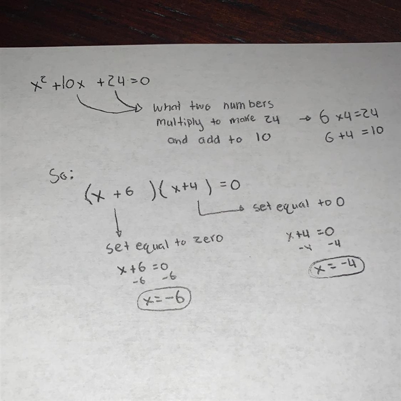 Solve by Factoring A x2 + 10x + 24 = 0-example-1