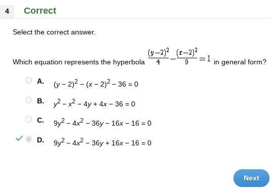 Which equation represents the hyperbola in general form?-example-1