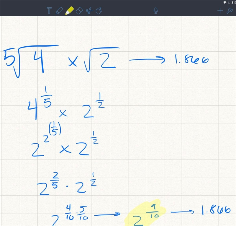 Complete the steps to simplify^5√4 x √2 . Rewrite using rational exponents.-example-1