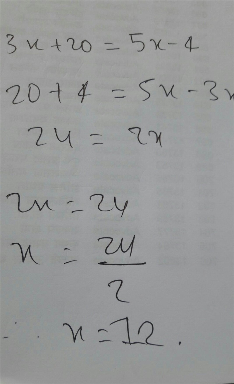 In parallelogram math, angle m = (3x+20) and angle T = (5x-4). Find angle A-example-1