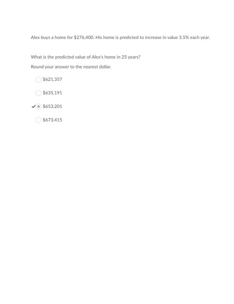 Alex buys a home for $276,400. His home is predicted to increase in value 3.5% each-example-1