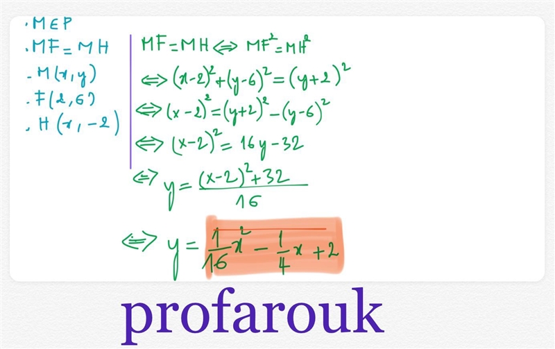 (03.09 MC) Using a directrix of y = -2 and a focus of (2, 6), what quadratic function-example-1