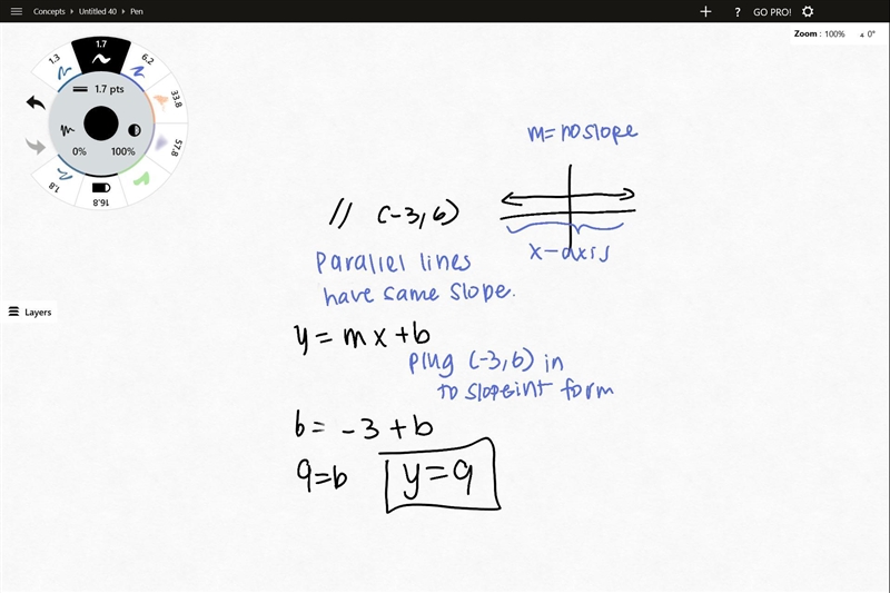 Write an equation parallel to the x-axis through the point (-3,6)-example-1