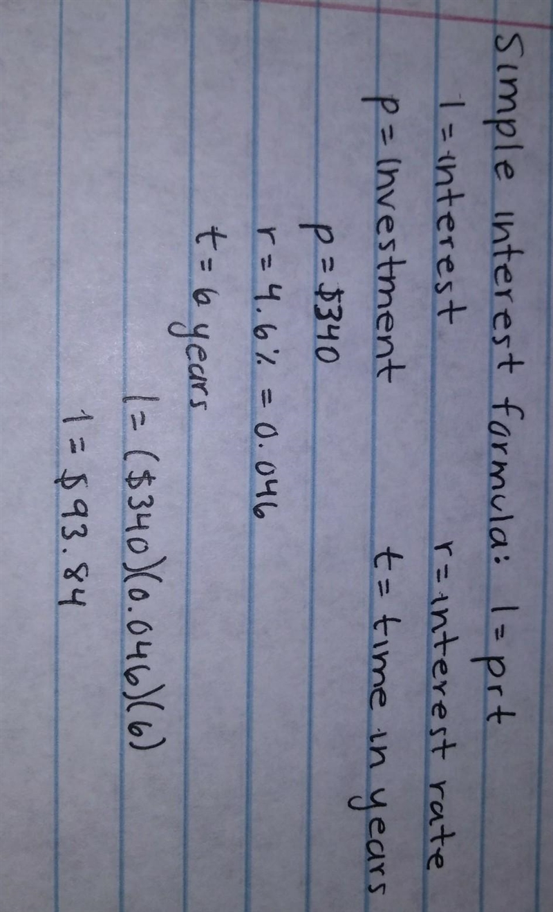 Find the simple interest on a $340 loan at a rate of 4.6% annual interest, over a-example-1
