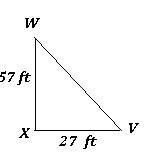 In ΔVWX, the measure of ∠X=90°, XV = 27 feet, and WX = 57 feet. Find the measure of-example-1