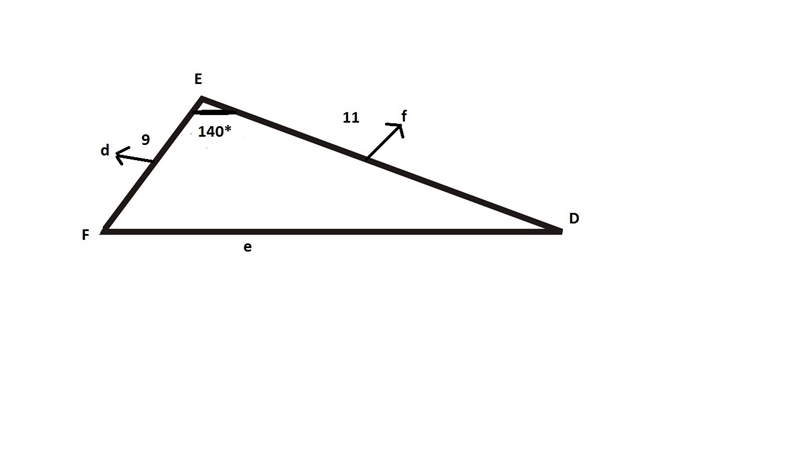 n ΔDEF, DE = 11, EF = 9, and angle E = 140°. Which equation correctly uses the law-example-1