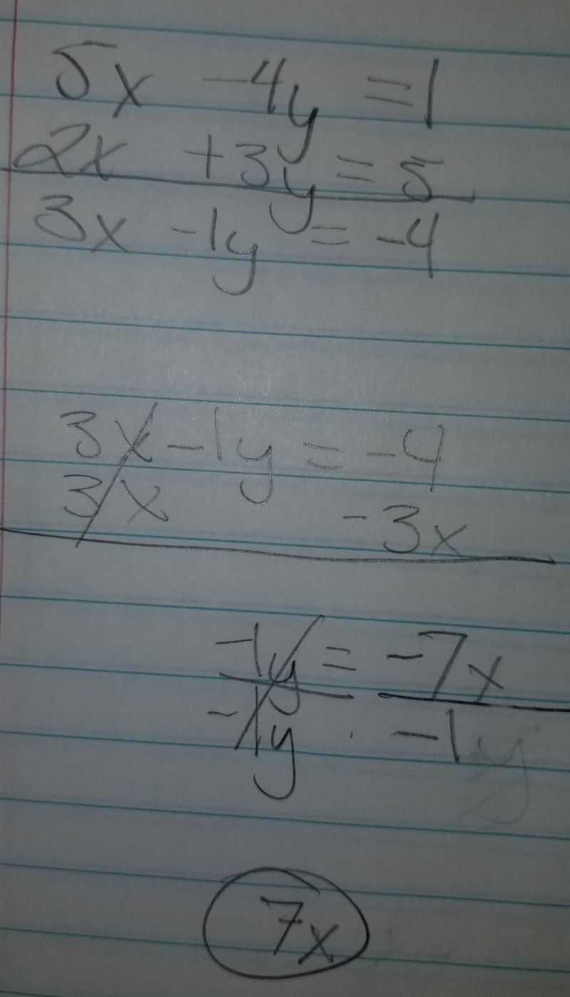 5x - 4y = 1 2x + 3y = 5 show your work-example-1