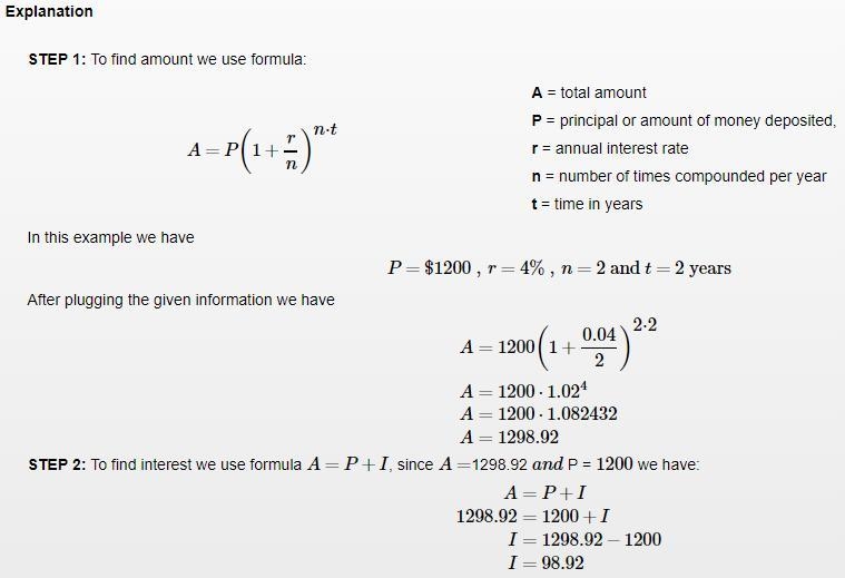 $1200 deposit at an APR of 4% with quarterly compounding for 2 years.​-example-1