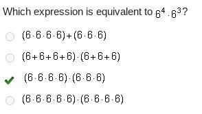 Which is expression is equivalent to 6^4 • 6^3?-example-1