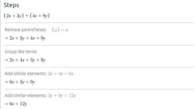 (2x+3y)+(4x+9y) how do I simplify it​-example-1