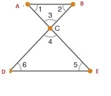 The figure shows two parallel lines AB and DE cut by the transversals AE and BD: AB-example-1