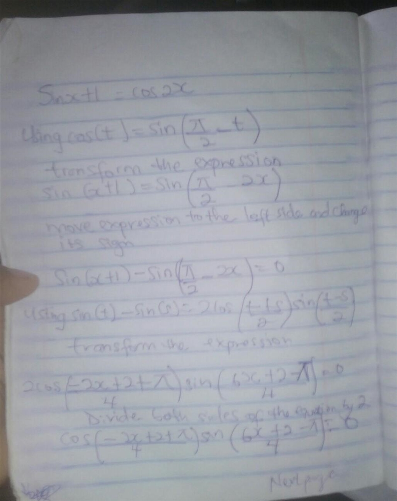 Solve sinX+1=cos2x for interval of more or equal to 0 and less than 2pi-example-1