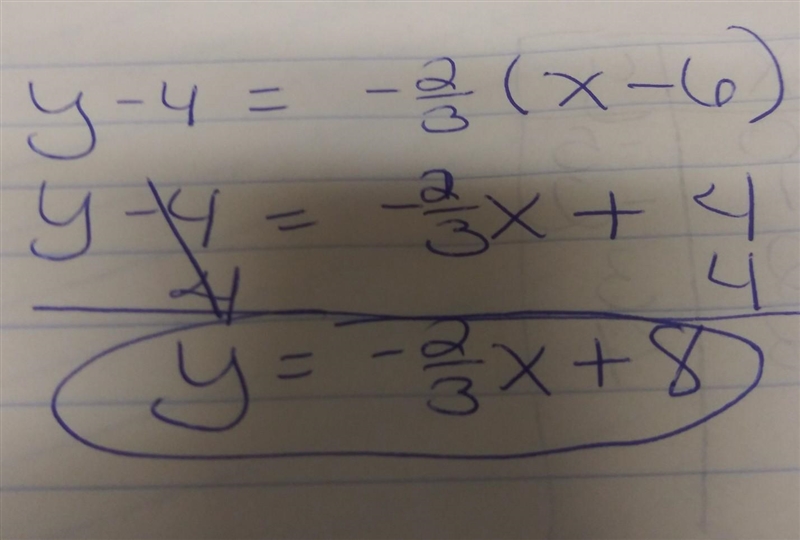 What is the equation of the line that passes through the point (6,4) and has a slope-example-1