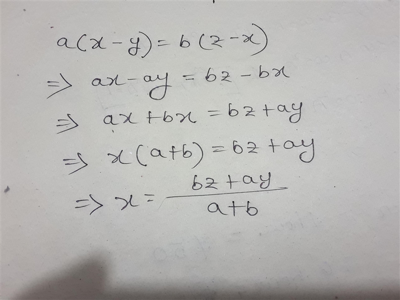 How do i rearrange a(x-y)=b(z-x) to make x the subject?-example-1